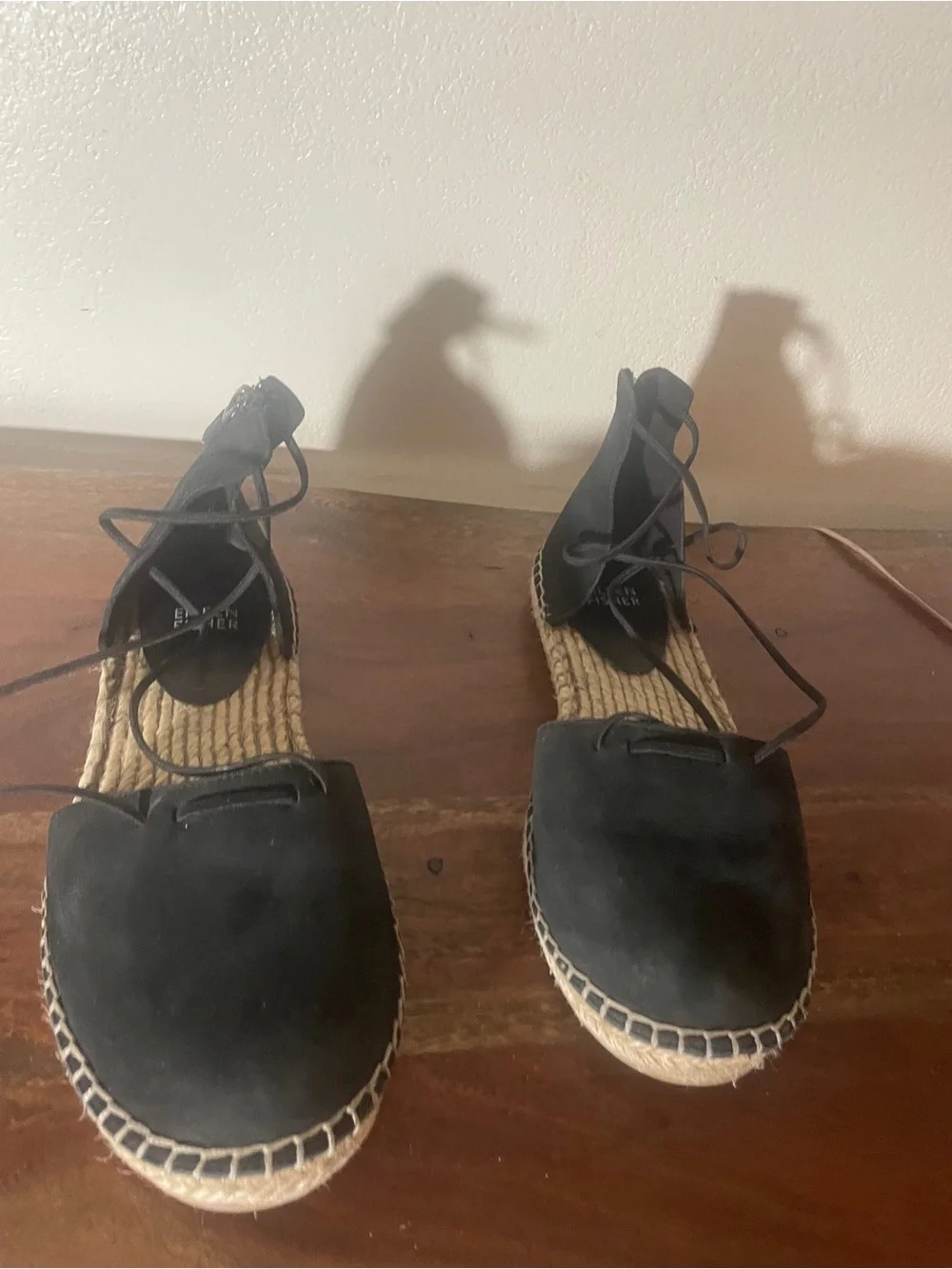 Eileen Fisher Black Leather Lace-Up Espadrille Flats Size 7